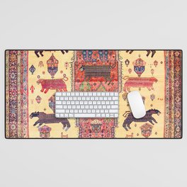 Large Animal Motif Antique Farahan Persian Rug Print Desk Mat