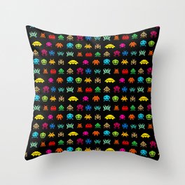 Invaders of Space retro arcade video game pattern design Throw Pillow