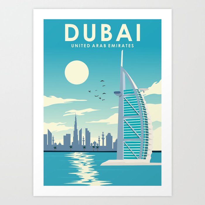 Dubai United Arab Emirates Vintage Travel Poster Art Print