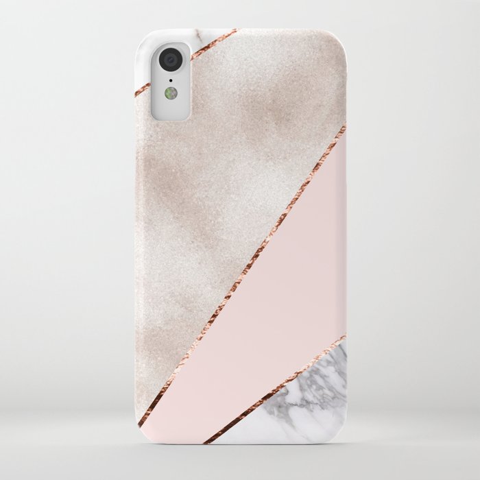 spliced mixed rose gold marble iphone case
