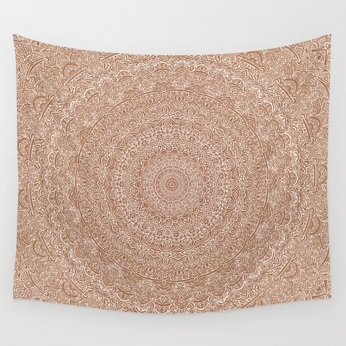 The Most Detailed Intricate Mandala (Brown Tan) Maze Zentangle Hand Drawn Popular Trending Wall Tapestry