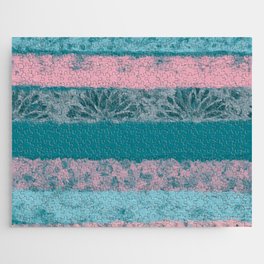 Sweet Summer Stripes - Teal, Pink, Gray Jigsaw Puzzle