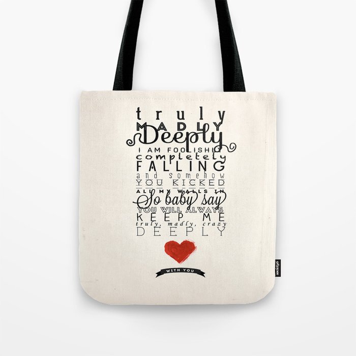 One Direction Truly Madly Deeply Tote Bag By Missfrozenyogurt One Direction Truly Madly Deeply Tote Bag