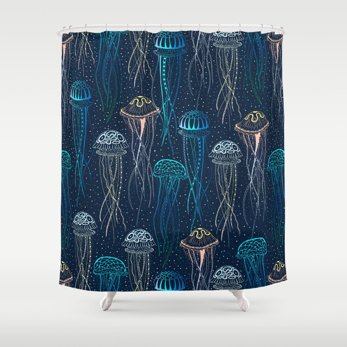 180x180cm Jellyfish Print Shower Curtain Bathroom Fabric Hanging Sheer 71x71 