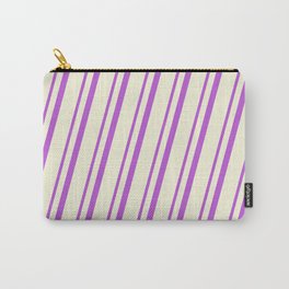 [ Thumbnail: Orchid and Beige Colored Stripes Pattern Carry-All Pouch ]