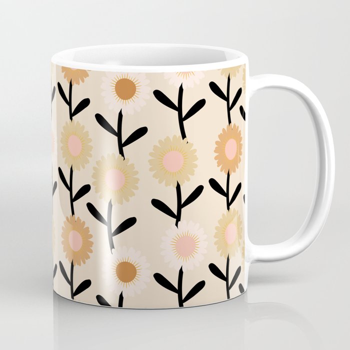 Modern Daisy Floral Pattern Neutral Coffee Mug