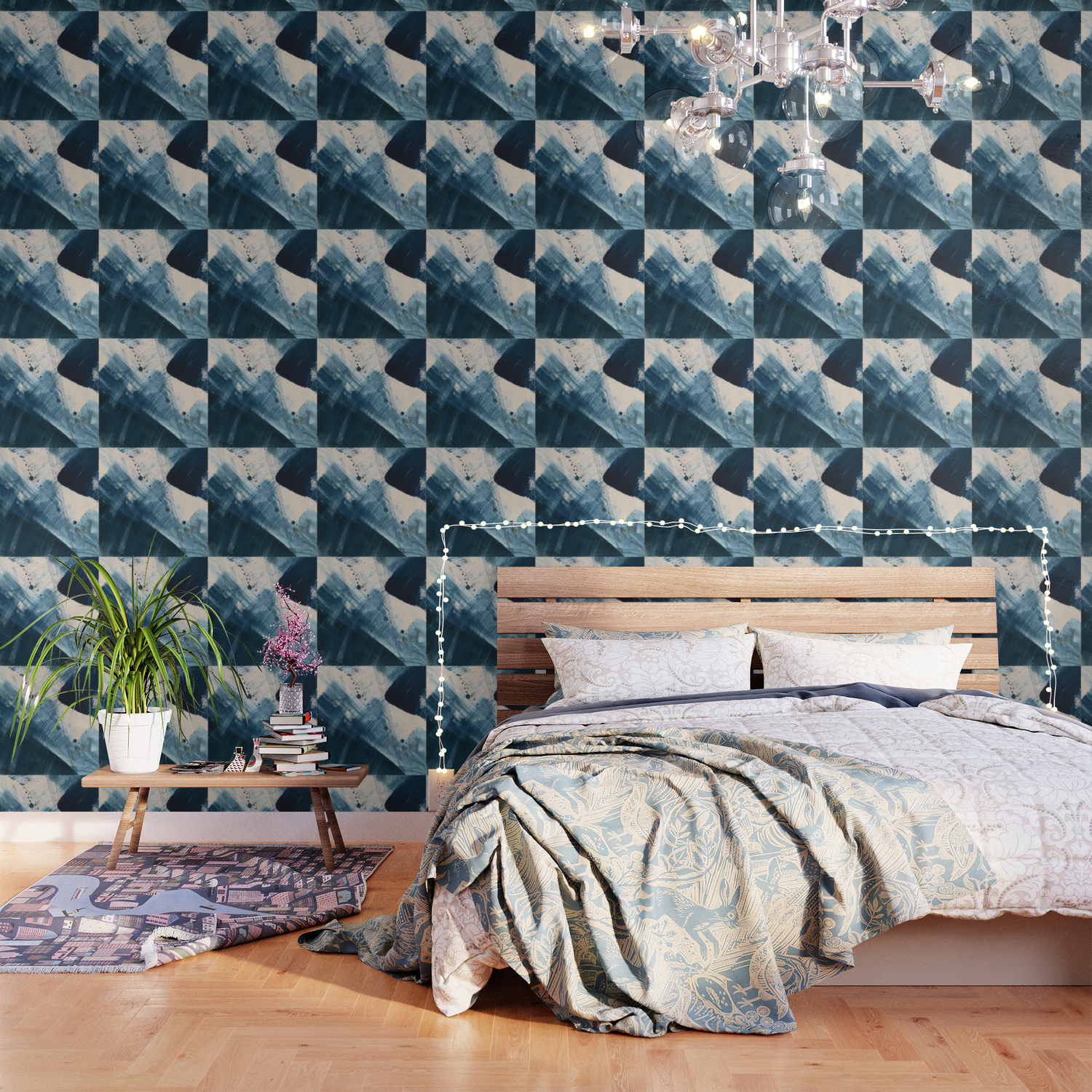 Against The Current 2 A Bold Minimal Abstract Acrylic Piece In Blue White And Gold Wallpaper By Blushingbrushstudio Society6
