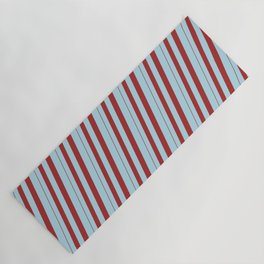 [ Thumbnail: Brown and Light Blue Colored Striped/Lined Pattern Yoga Mat ]