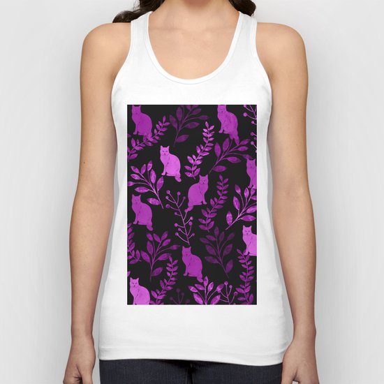 Watercolor Floral and Cat II Unisex Tank Top