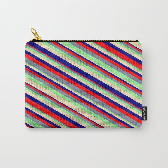 Tan, Blue, Red, Light Slate Gray, and Light Green Colored Stripes/Lines Pattern Carry-All Pouch