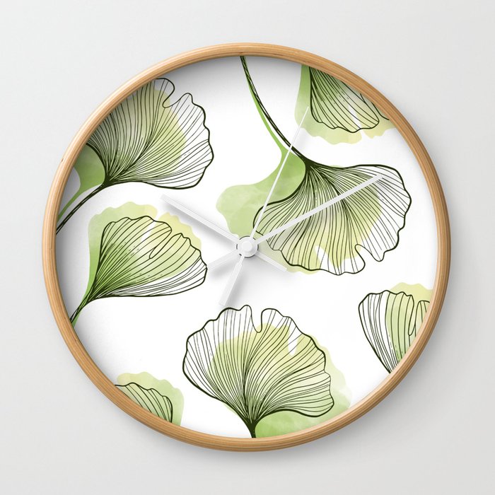 Watercolour Ginkgo Leaves Wall Clock