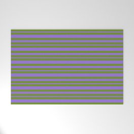 [ Thumbnail: Green and Purple Colored Lines Pattern Welcome Mat ]