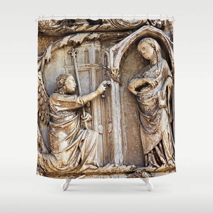 Orvieto Cathedral Facade Relief Annunciation Gothic Art Shower Curtain