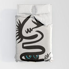 Abstract Snake Bird Minimal Style Line in Black and White and Color Duvet Cover