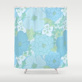 Light Blue Pastel Vintage Floral Pattern Shower Curtain
