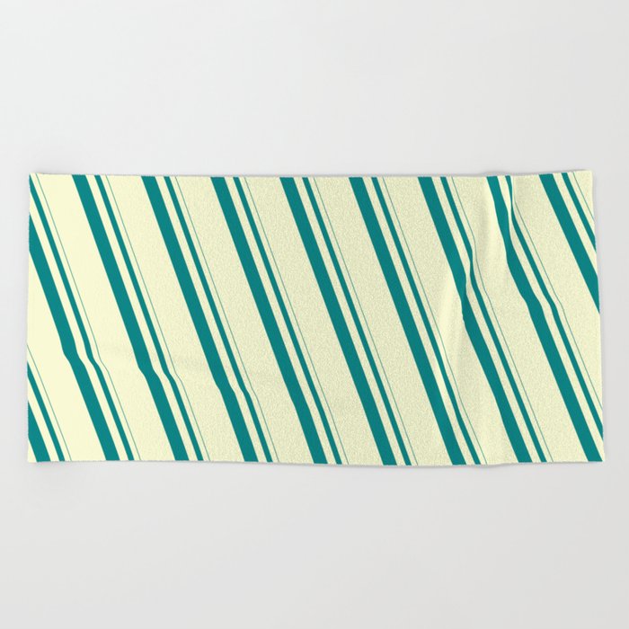 Teal and Light Yellow Colored Striped/Lined Pattern Beach Towel