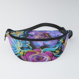 Colorful floral abstraction #3 acrylic painting , flower acrylic painting on a black background, Fanny Pack