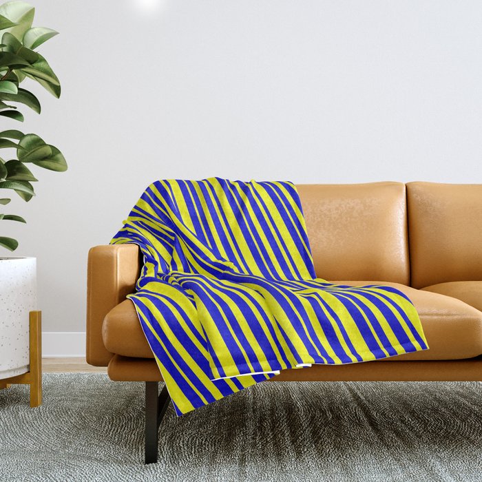 Blue & Yellow Colored Striped/Lined Pattern Throw Blanket