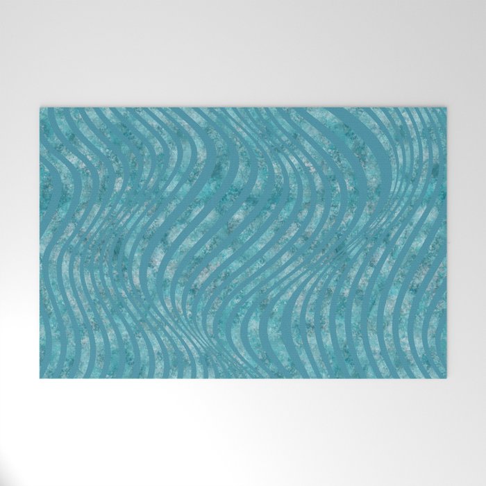 Aquamarine. Abstract pattern with waves of sea colors Welcome Mat