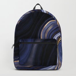 Dark Indigo & Gold Agate Backpack | Crystal, Marble, Indigo, Abstract, Agate, Gemstone, Golden, Sea, Digital, Beach 