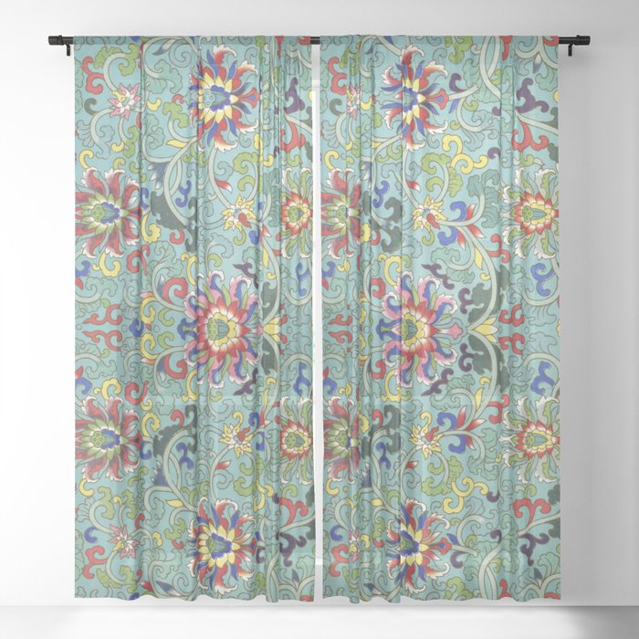 Chinese Floral Pattern 17 Sheer Curtain