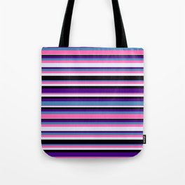 [ Thumbnail: Eyecatching Indigo, Blue, Hot Pink, Lavender, and Black Colored Lines Pattern Tote Bag ]