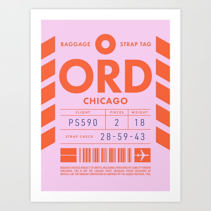 Luggage Tag D - ORD Chicago USA Art Print