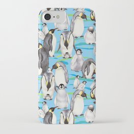 Joyful Penguins family - blue iPhone Case
