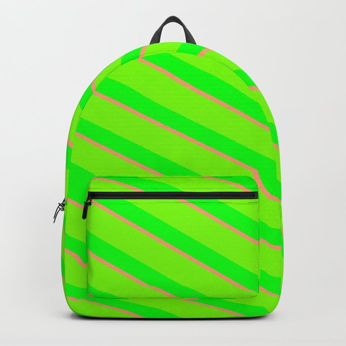 Light Salmon, Green, and Lime Colored Lines Pattern Backpack