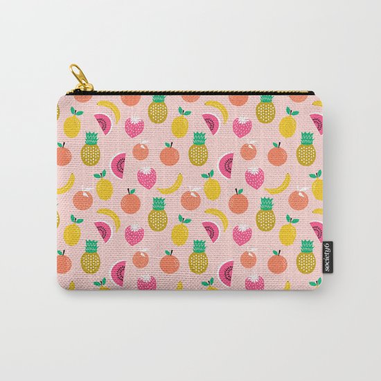 Fruit summer spring pattern print tropical island pineapple cherry strawberry banana fresh hot Carry-All Pouch