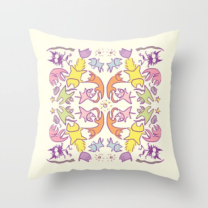 Symmetry Pastelcolor Cute Cats Throw Pillow