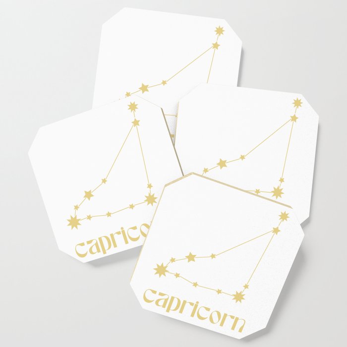 Capricorn Sign Star Constellation Art, Retro Groovy Gold Font, Wall Decor Coaster