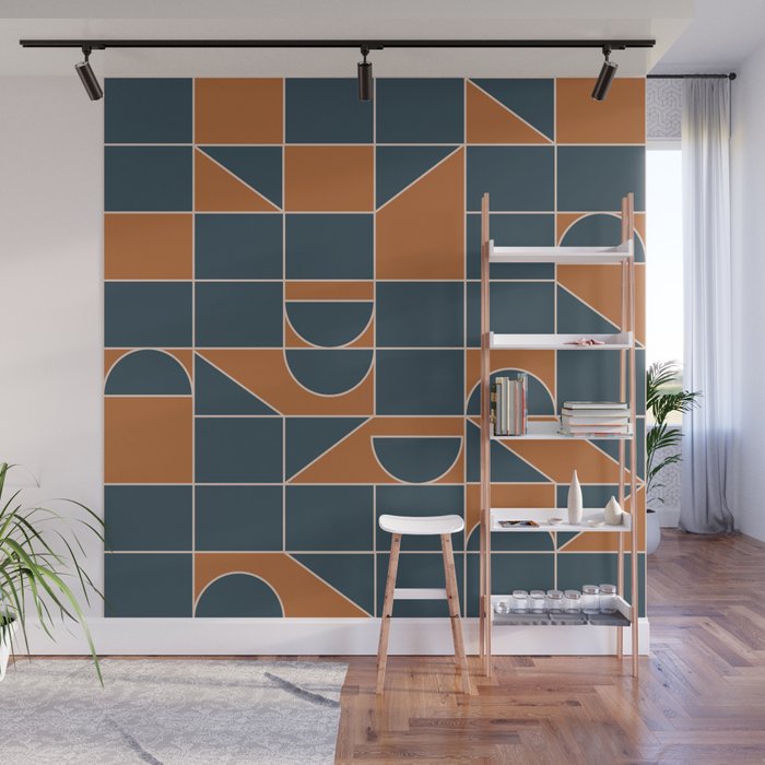 Contemporary Shapes in Navy and Rust Wall Mural