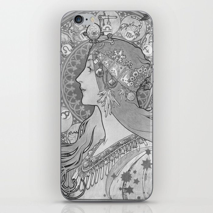 Alphonse Mucha zodiac, black, white  iPhone Skin