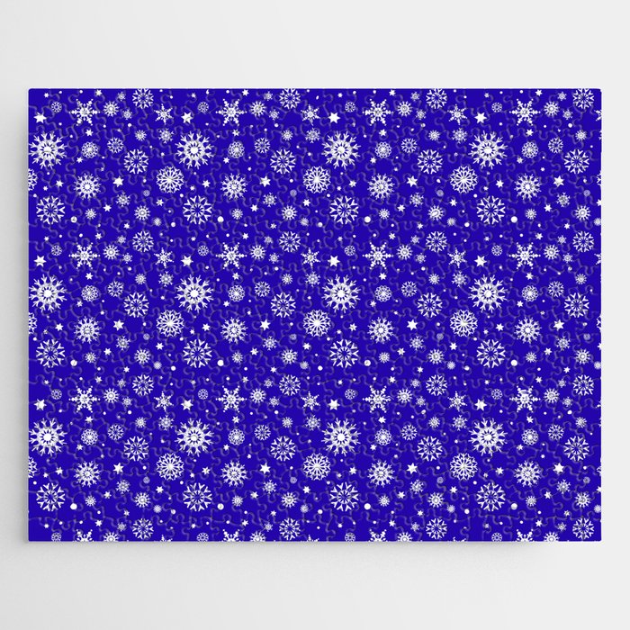 Happy Holidays Winter Blue Snowflakes Modern Collection Jigsaw Puzzle