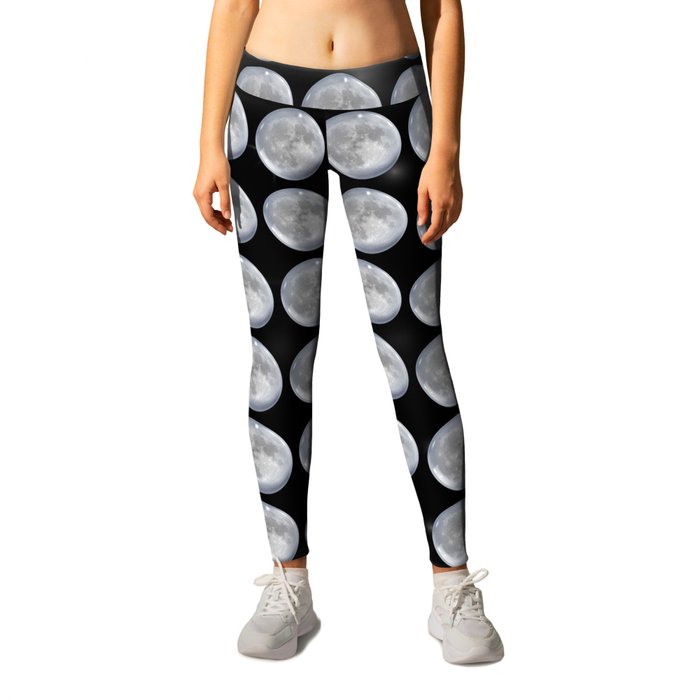 Full moon on night sky with stars and galaxy Leggings