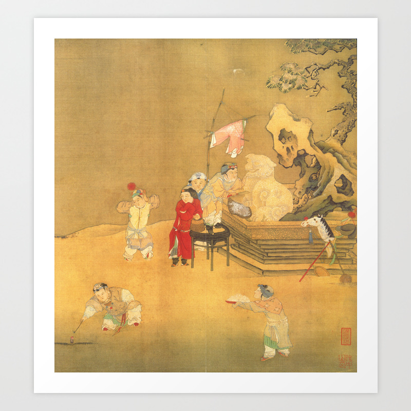 Vintage Chinese Ink And Brush Painting And Calligraphy Art Print
