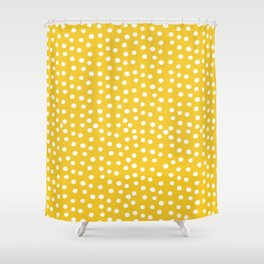 White polka dots on yellow seamless pattern Shower Curtain