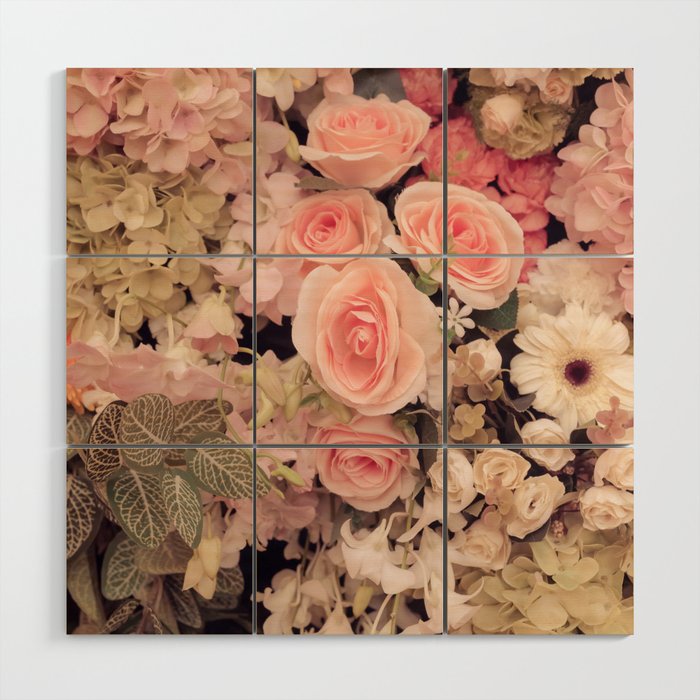Wall flowers retro texture - Vintage Effect filter Wood Wall Art