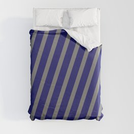 [ Thumbnail: Grey & Midnight Blue Colored Lines Pattern Duvet Cover ]