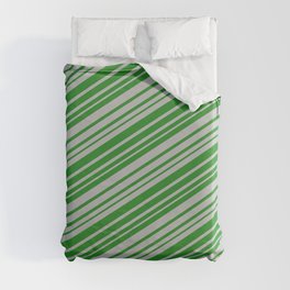 [ Thumbnail: Forest Green & Grey Colored Stripes Pattern Duvet Cover ]