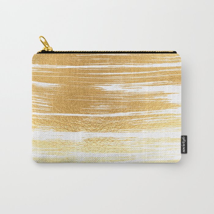 Abstract faux gold white modern paint brushstrokes Carry-All Pouch