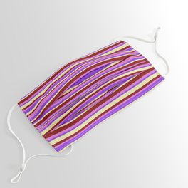 [ Thumbnail: Maroon, Orchid, Purple & Pale Goldenrod Colored Stripes/Lines Pattern Face Mask ]
