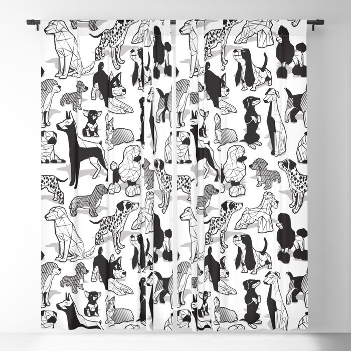 Geometric sweet wet noses // white background black and white dogs Blackout Curtain
