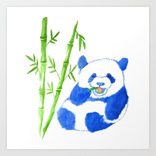 Panda eating bamboo Watercolor Print Art Print