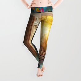 Upstairs to the magic book land. Fantasy collage art. Leggings