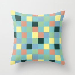 Blue Yellow Peach Mint Green Checkered Pattern Throw Pillow