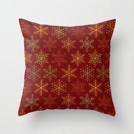 Snowflakes Wrapping Paper on Ruby Red Background Throw Pillow