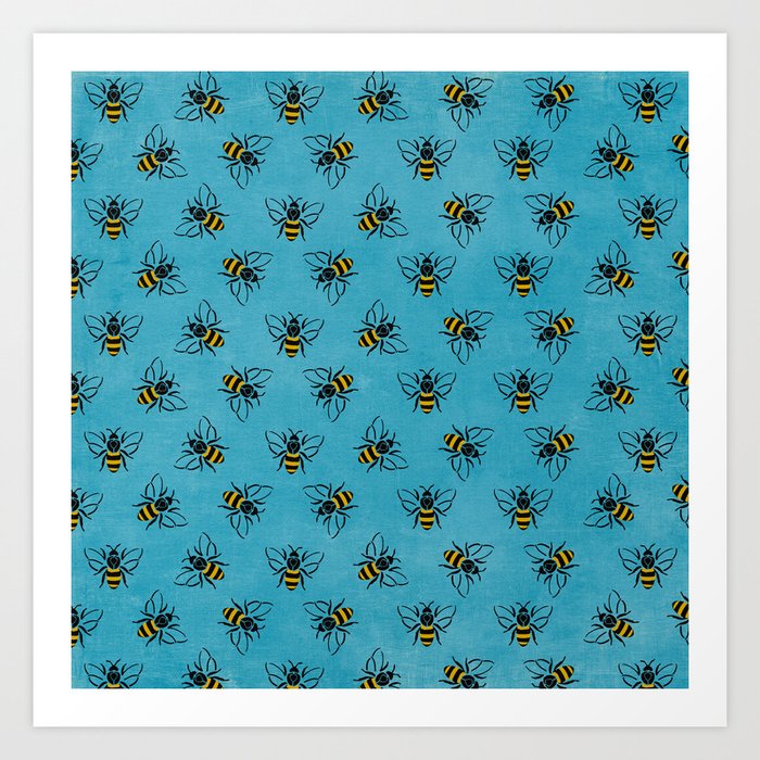 Save the bees (in blue) Art Print