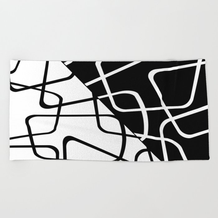 Mid Century Reflections Black And White Abstract Beach Towel By
